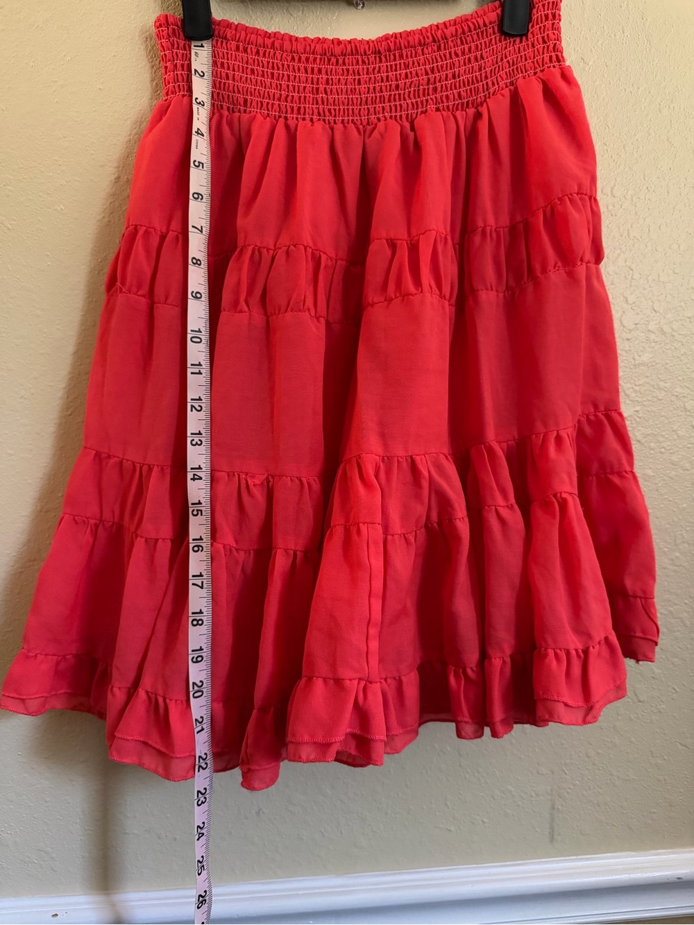 Women's Tiered Red Skirt - Smocked Waist
